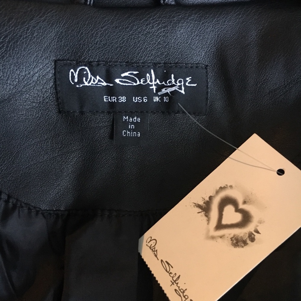 Miss Selfridge Women’s Black Faux Leather Moto Jacket Size 10 Studded Biker - Picture 4 of 5